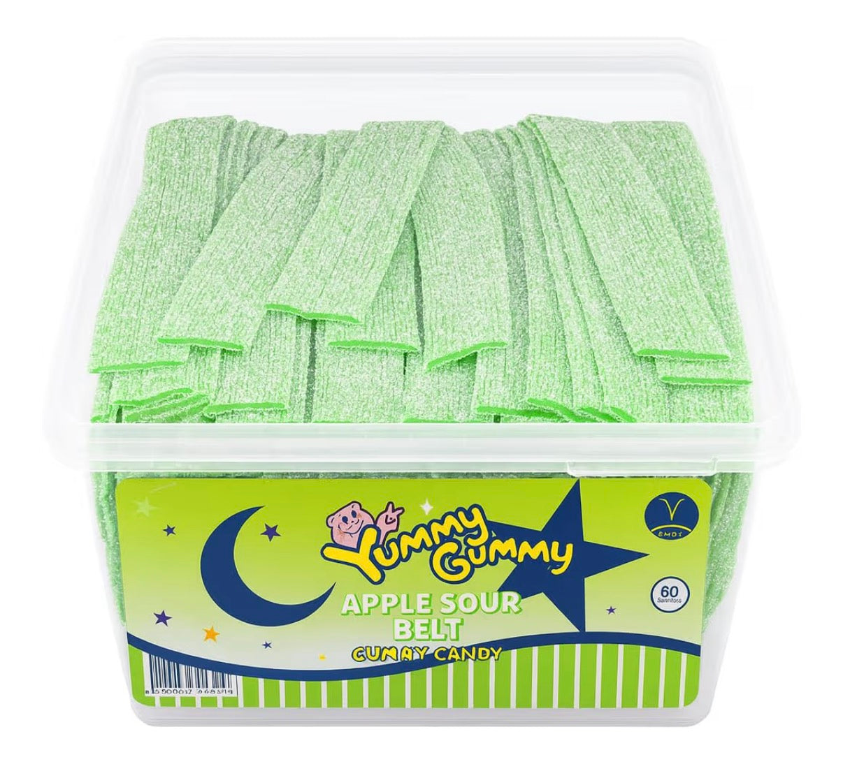 Yummy Gummy Sour Apple Belts – 1.2kg Tub | Soft & Chewy Green Apple Candy | Vegetarian & Halal | Bulk Sour Sweets