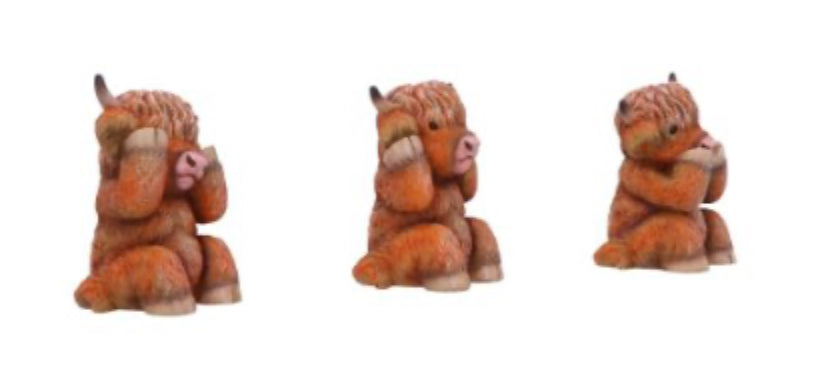 THREE WISE HIGHLAND COWS 9.6CM