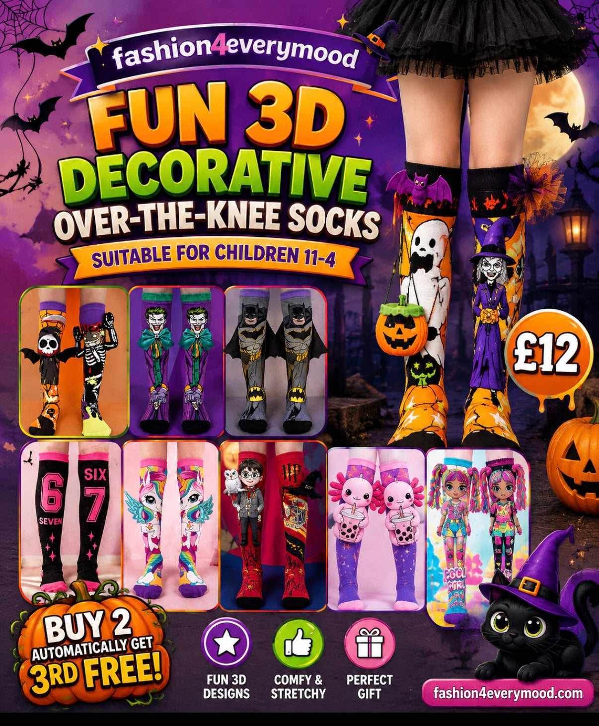 1 Pair Kids Halloween Fun 3D Decorative Over-The-Knee Socks, Suitable For Children's Halloween Party Wear, Also Suitable As Holiday Gift.