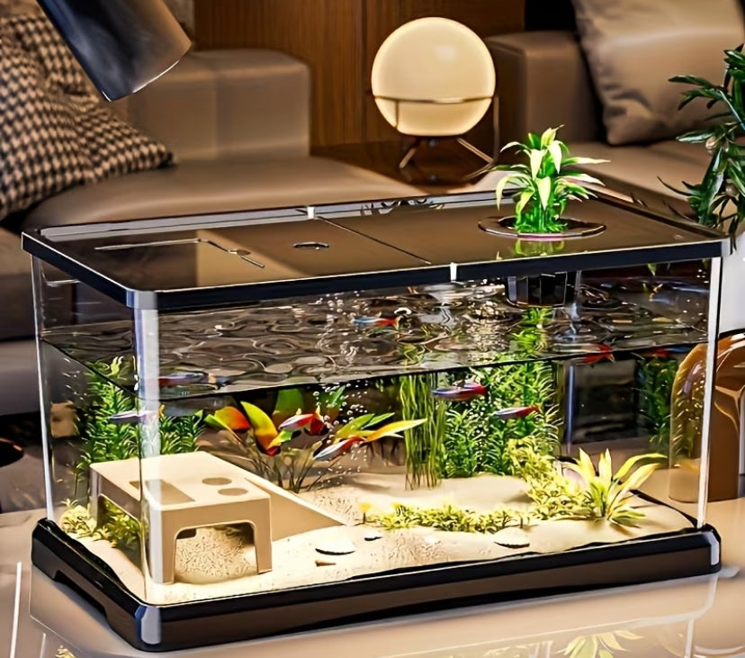 Heavy-duty Aquarium Starter Kit, Modern Fish Tank, Transparent Rectangular Aquarium with Cover
