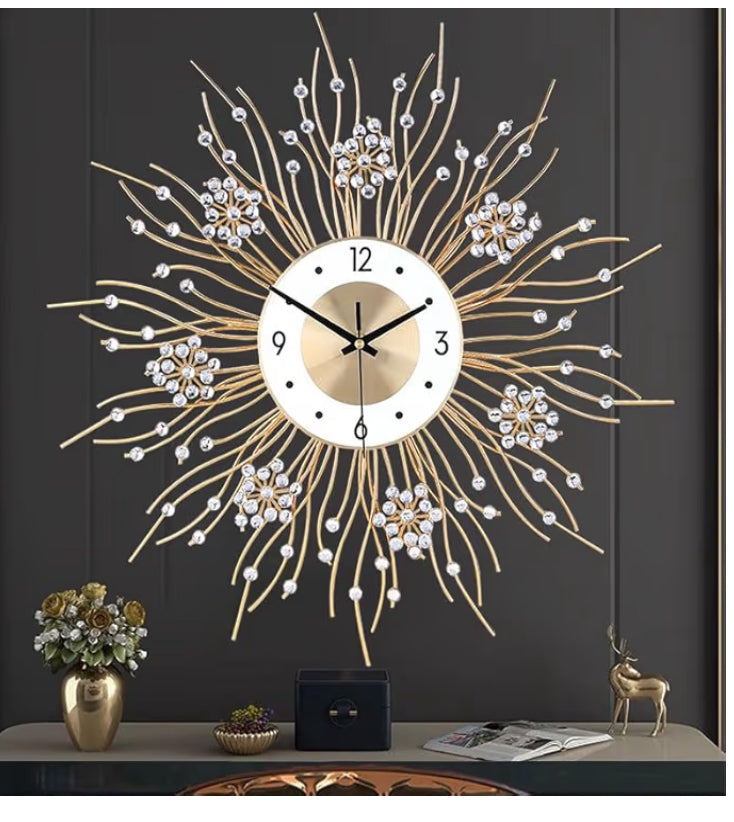 Large Wall Clocks, Silent Sunflower Shape Chic Decorative Wall Clock, Modern Non-Ticking Round Clock Dial Iron Large Wall Clock for Living Room Decor Entrance Office Cafe,20 Inch