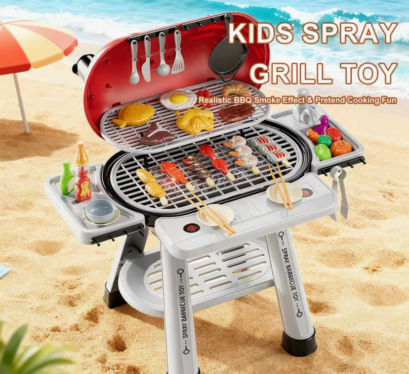 Kids Sprayer Simulated Barbecue Grill Toy for Pretend Play and Interactive Fun With Play Food and Utensils and Water Sink