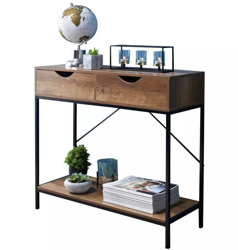 Console Table 2 Drawer Wooden Shelf Hallway Storage Side Desk Furniture Bedroom