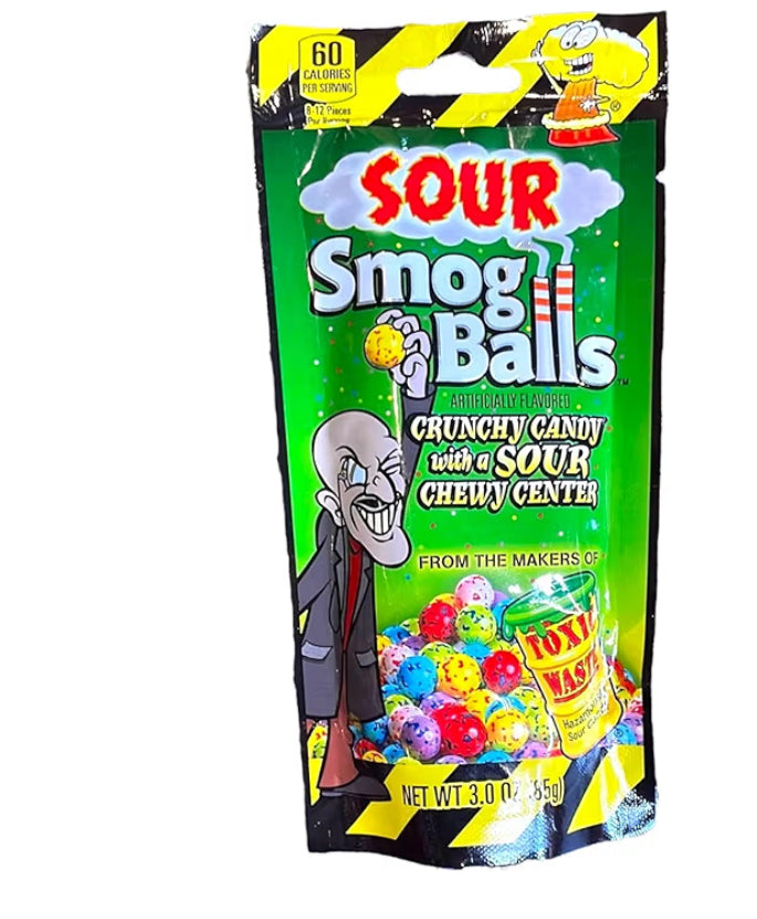 Toxic Waste Sour Smog Balls Crunchy Candy with a Chewy Center Tangy Sour Sweets 85g - 1x Share Bag
