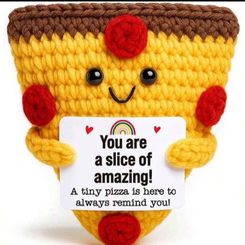 1pc Mini Inspirational Crochet Pizza, Crochet Animal Shaped, Handmade Crocheted Pizza, Encouraging & Motivating, Stress Relief.