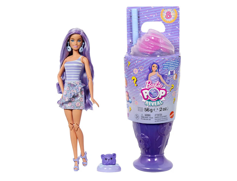 Barbie Pop Reveal Series Fashion Doll & Accessories Set, Treat Series, Donut Dreams Theme with Pet, 8 Surprises Include Color Change,
