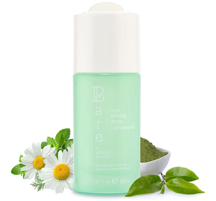 Bare By Vogue Face Tanning Drops - Light/Medium, Customisable Sun-Kissed Glow - Infused with Green Tea, Chamomile, and Pomegranate Extract - For Smooth, Hydrating & Radiant Skin (30ml)
