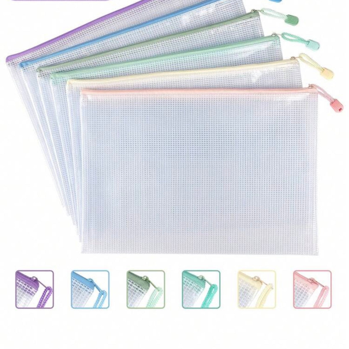 5pcs A4 Grid Zipper Storage Bags, Waterproof Zipper File Bags