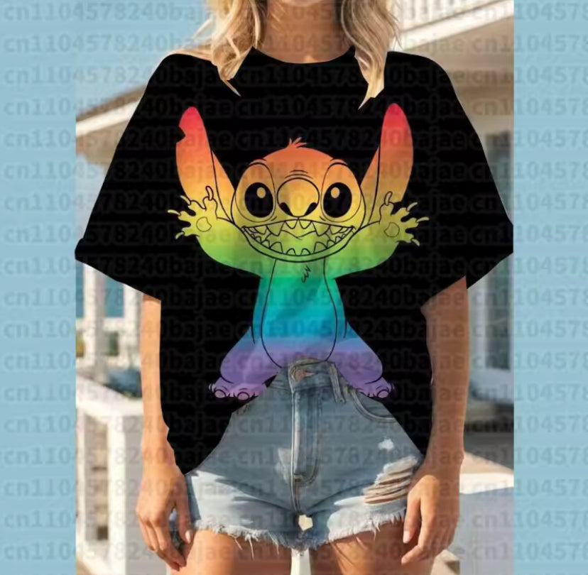 Summer Disney Kawaii Lilo Stitch Print T-shirts