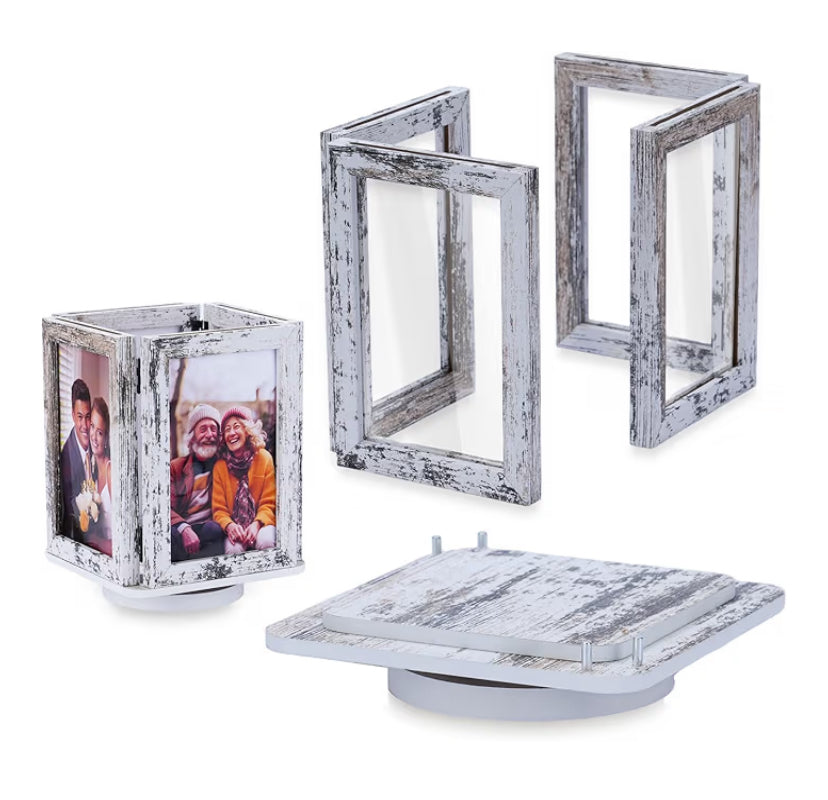 Rotating Picture Frames Gifts: 6x4 Inch Double Wooden Photo Frame