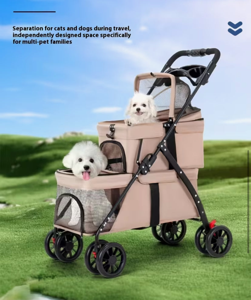 Double-Layer Pet Stroller for Medium-Sized Dogs And Cats, Large Capacity Outdoor Travel Portable Hand Push Cart, Foldable Pet Hand Cart