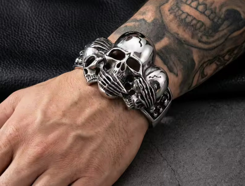 Men's 316L Stainless Steel Skeleton Bangle, Punk Jewelry