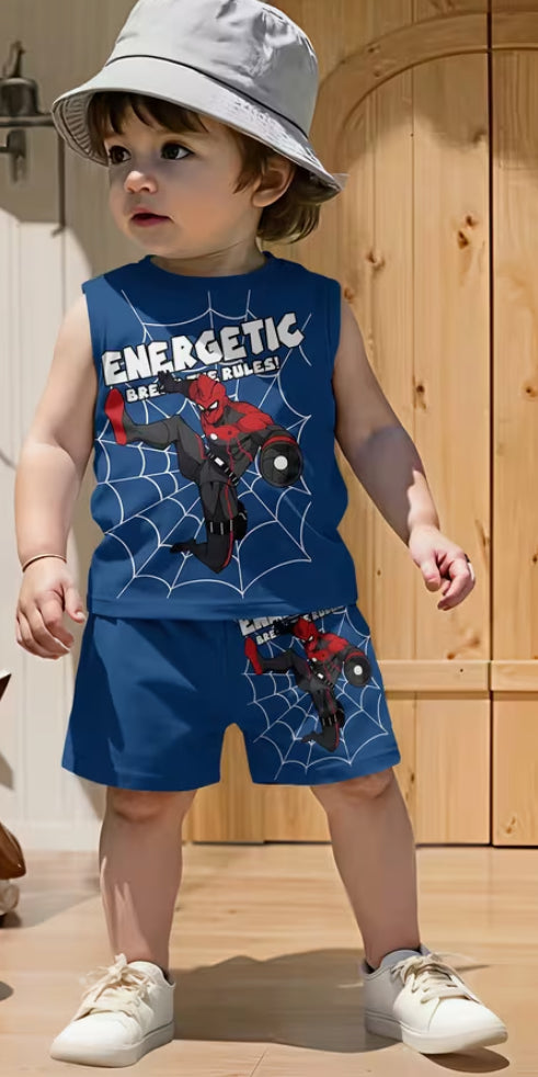 Summer Short-sleeved Tunic Set for Boys, Featuring Trendy and Fashionable Pattern Print, and a Comfortable Short-sleeved Tunic Set., Perfect for Outdoor