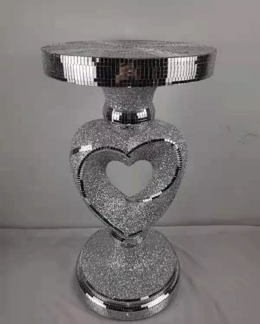 Silver MOSAIC Heart Side Table Modern Stand Centre Table Sparkle Romany Bling💎