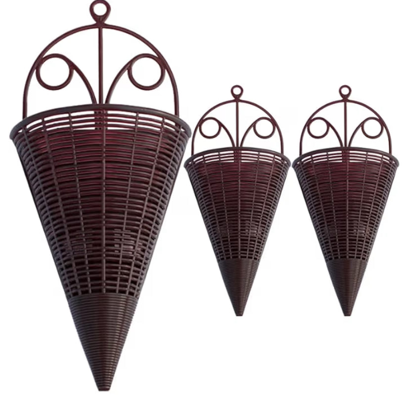 Toddmomy Rattan Hanging Basket Set of 3 Wall Planters Rustic Wicker Decorative Flower Baskets for Indoor Outdoor Garden Balcony 12.40X5.51X2.76In