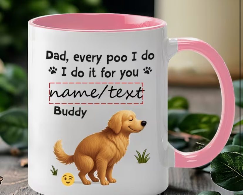 1pc 11oz Ceramic Coffee Mug - "Dad, Every Poo I Do" Golden Retriever Humor Design - Perfect Gift for Dog Owners & Dads.