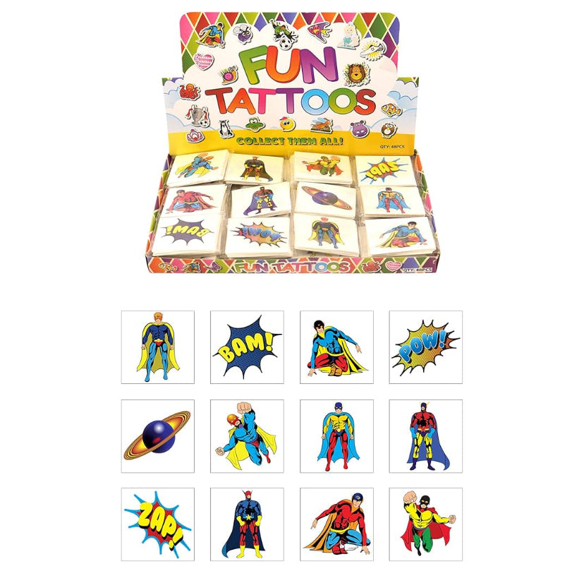 12 pack Superhero Temporary Tattoos for Kids Children by Henbrandt- Part Bag Fillers