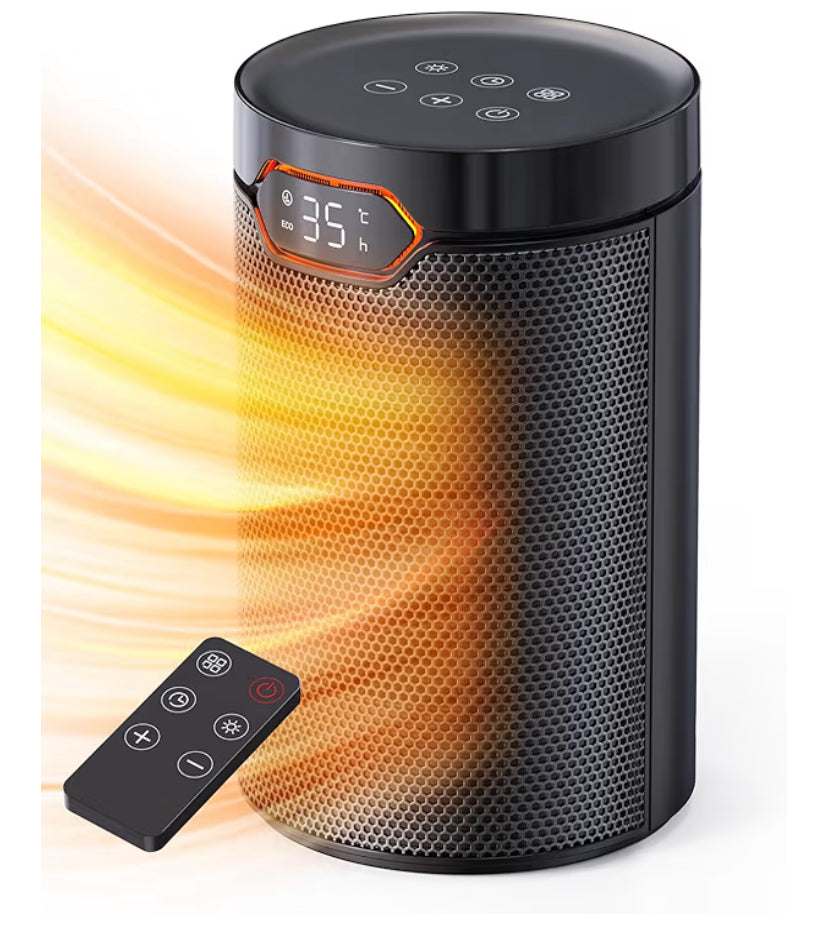 Heater, 1500W PTC Electric with ECO Mode, 4 Heat Settings, Breeze Mode, Thermostat, 24H Timer, Remote Control, Overheat & Tip Over Protection, Portable & Quiet for Home, Office