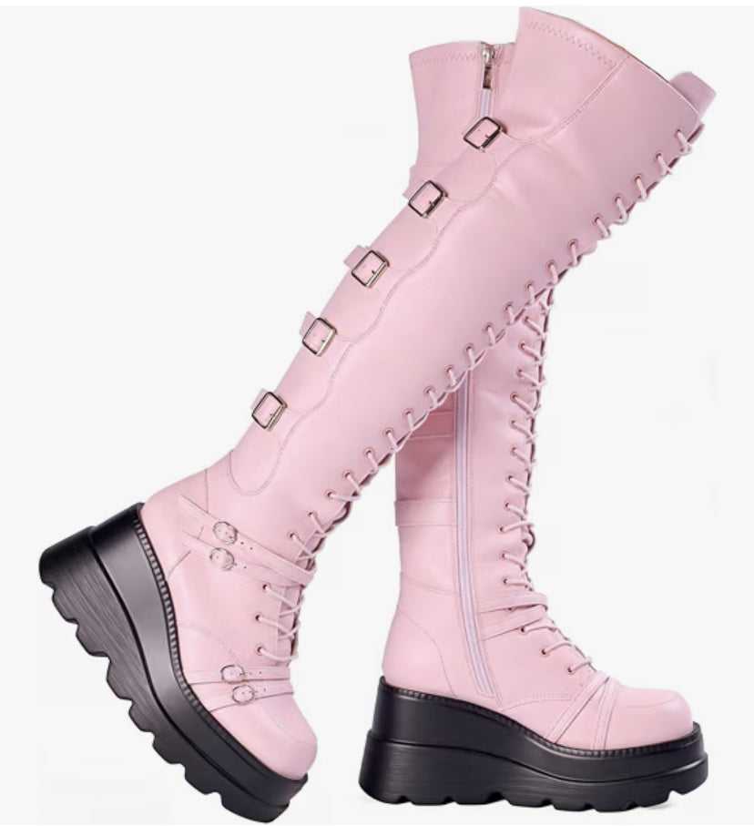 Platform Boots Over Knee Thigh High Goth Boots for Women Chunky Heel