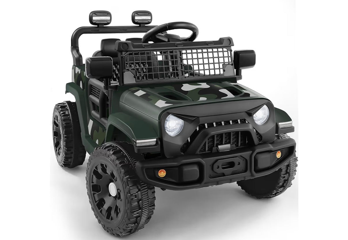 Electric Cars for Kids, Max 3.5MPH, 12V Ride On Toy Car W/Remote Control, Bluetooth, LED Lights, Shock Absorbers, Motorized Off-Road Truck, 3 Speeds Electric Vehicles for Child-Green