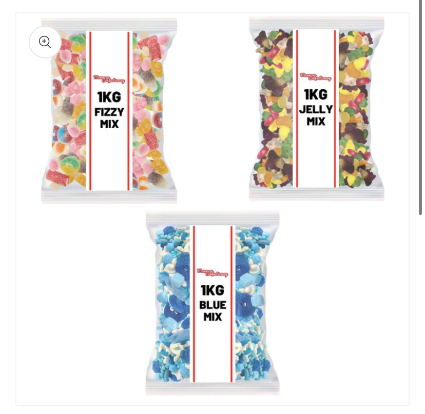 3 bags of 1kg Pick N Mix Sweets Fizzy & Jelly & Blue