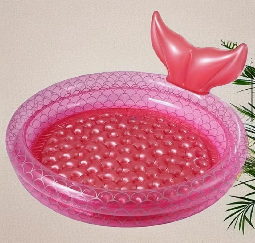 Inflatable Mermaid Pool, Round Swimming Pool with Fish Scale Design, Inflatable Swimming Pool, Party Pool, Decorative Pool, Ball Pit, Made of Durable PVC Material, Suitable for Backyards, Parties, Weddings, Entertainment, Gardens, And Outdoor Use