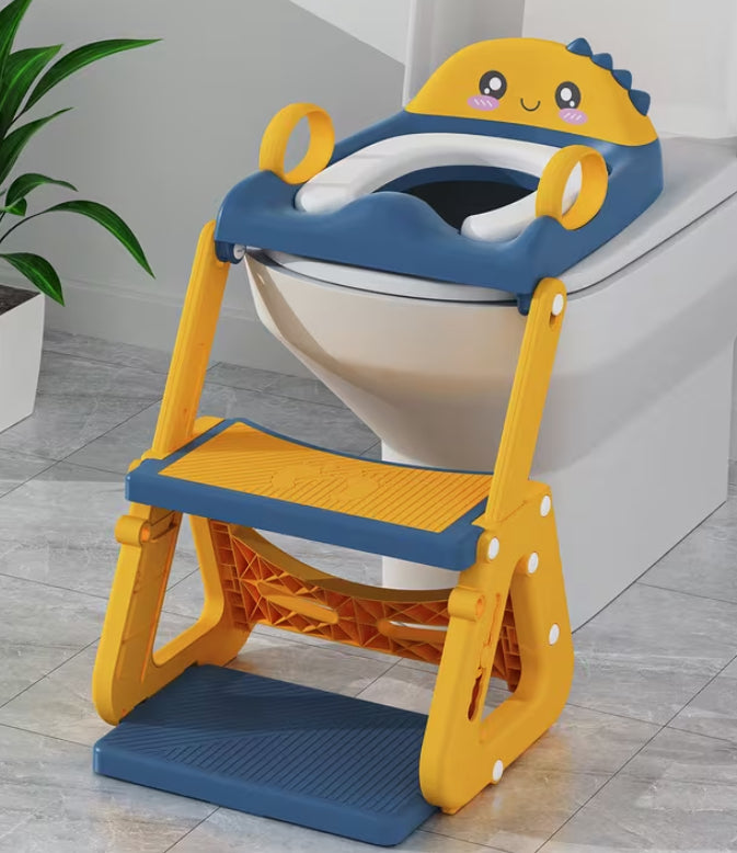 2-in-1 Kids Potty Training Toilet Seat with Step Stool, Triangular Base for Stability, Adjustable Height for Step Stool and Toilet for Toddlers Boys Girls, Blue, 5 Height Settings