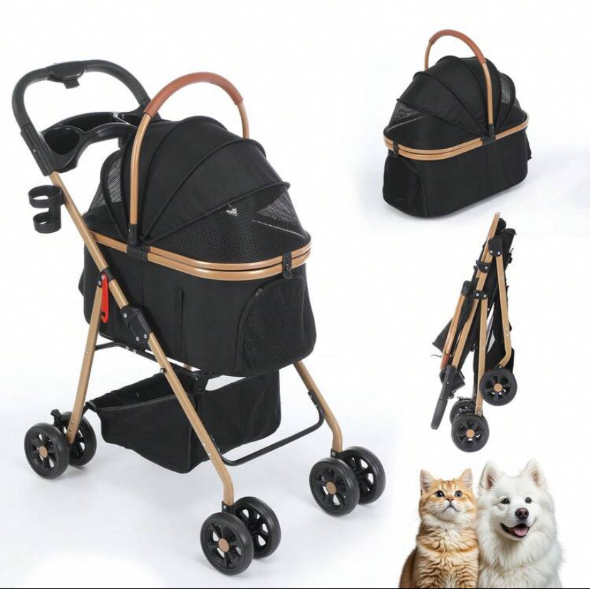 Pet Stroller 3-In-1 With Seat With A One-Hand Foldable Aluminium Frame, One-Click Foldable,Detachable Carrier