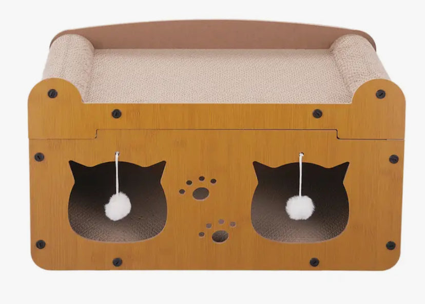 Double Layer Density Board Cat Nest Corrugated Paper Cat Scratch Board, Integrated Cat Room for Rest and Entertainment