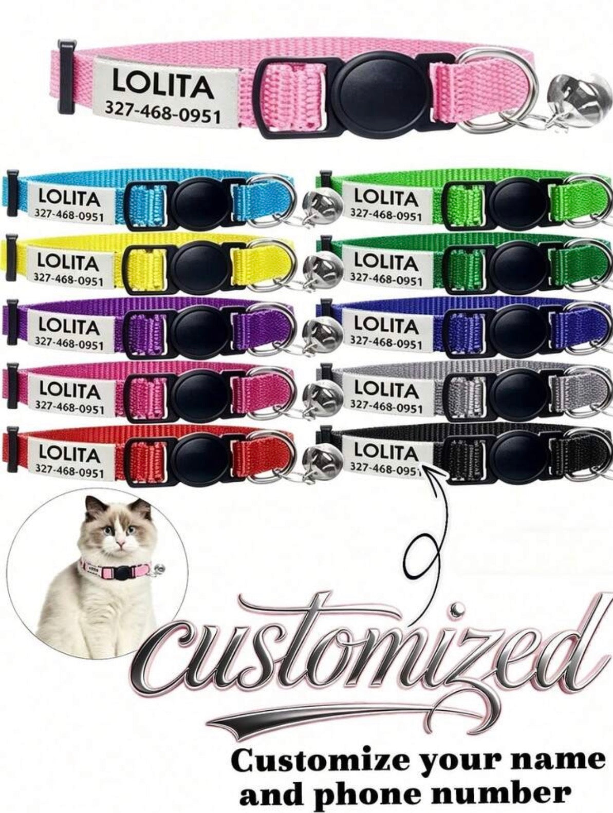 1pc Fashionable Adjustable Pet Collar, Multi-Color, With Bell And Bow Tie - Suitable For Cats And Small Dogs