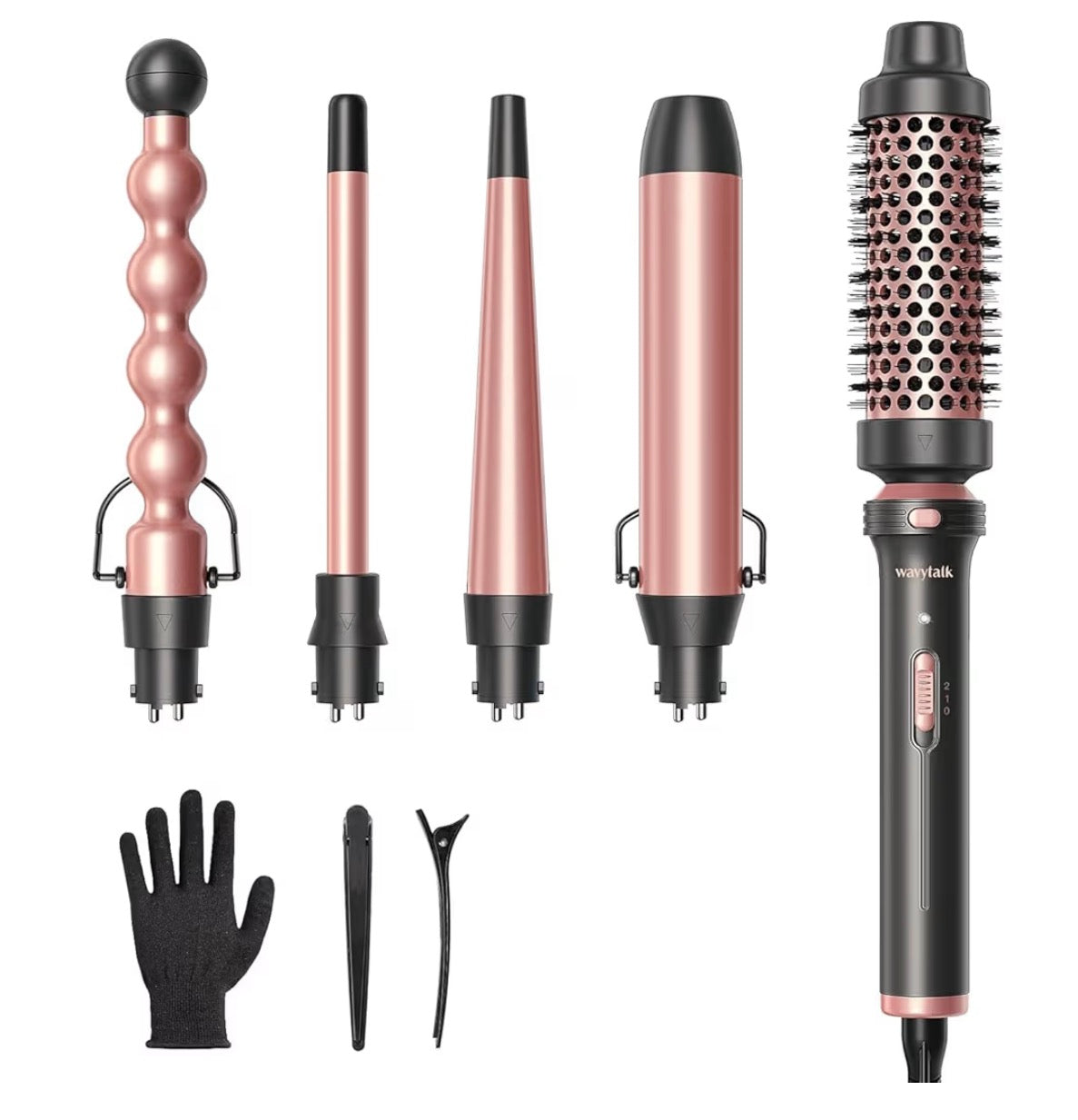 Wavytalk 5 in 1 Curling Wand Set, Multi Hair Curler Set with Thermal Brush and 4 Interchangeable Ceramic Curling Tongs(13-32 mm), Instant Heat Up Curling Iron (Rose Gold)