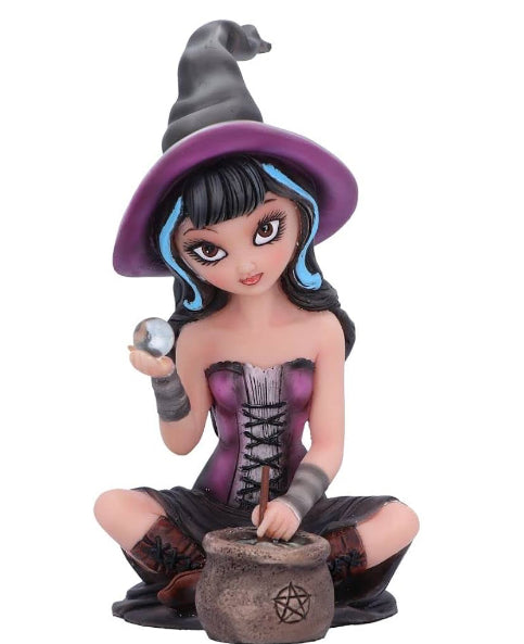 Nemesis Now Pruedence Witch Figurine, 15cm, Resin, Cute Witch Figurine, Witch and Potion Pot, Perfect for Witchcraft Lovers, Cast in the Finest Resin, Expertly Hand-Painted, Black
