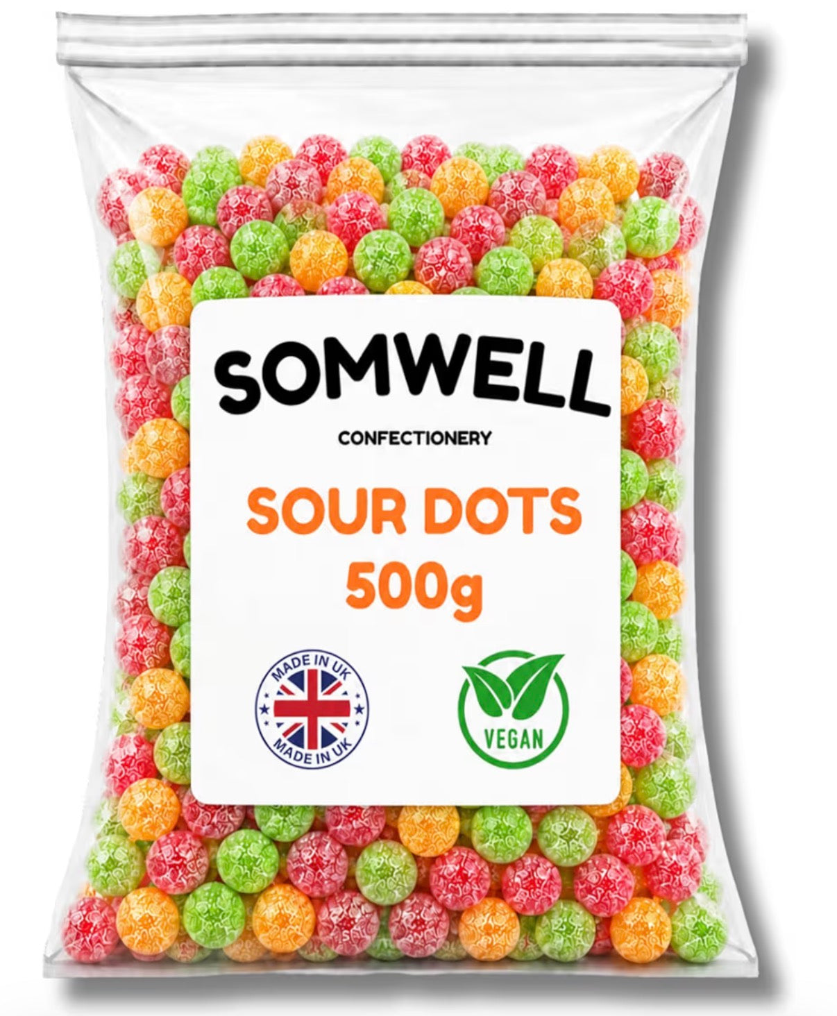 Somwell - Sour Dots 500g - Classic Traditional British Sweets - Chewy Fruit Flavoured Tangy Treats - Halal Sweets - Jelly Retro Candy for Assorted Pick & Mix and Parties - Suitable for Vegans