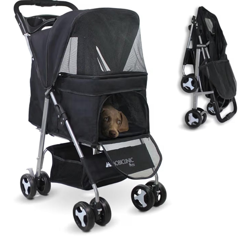 Pets Foldable Dog Pram, Up to 15 kg, Ideal for Small Dogs, Pet Stroller, Zuma, Wheels with 360° Brakes, XXL Basket, 3 Windows with Zip and Mosquito Net, Cup Holder