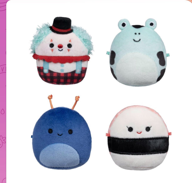 Squishmallows Micromallows Original Plush 4-Pack - Solenn Sushi, Preeti Slug, Ukee Clown and Dear Frog
