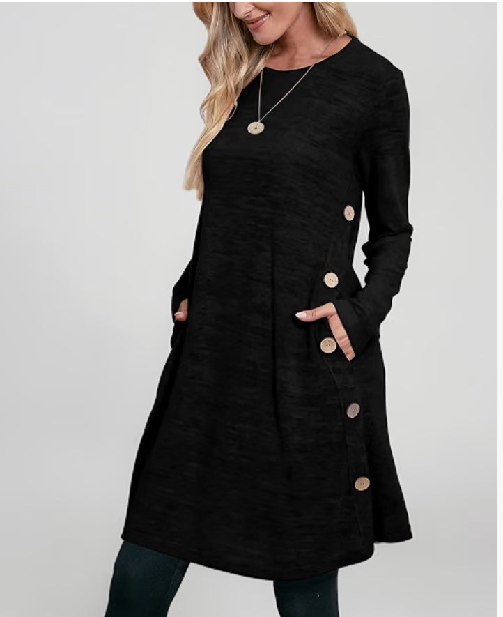 Jumper Dress for Women Long Sleeve Dress Ladies Button Tunic Dress with Pockets