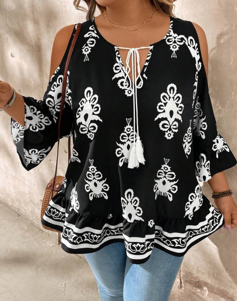 EMERY ROSE Large-Sized Woven Casual Vacation Printed Summer Shirt