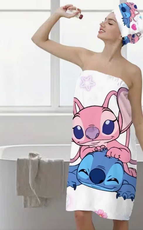 2pcs Disney Stitch Cartoon Bathrobe Set - Cute Cartoon Patterns Brighten up Everyday Life