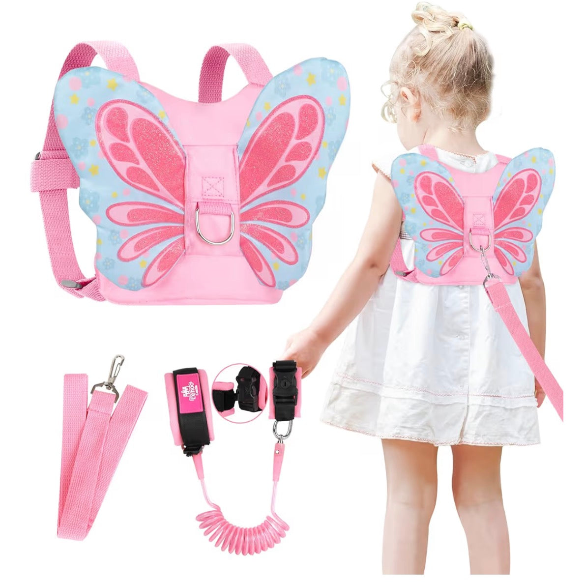 Castle Toddler Reins, 4 in 1 Baby Reins Walking Harness Butterfly, Reins for Toddler with Anti Lost Wrist Link, Toddler Harness for Walking 1-3 Years