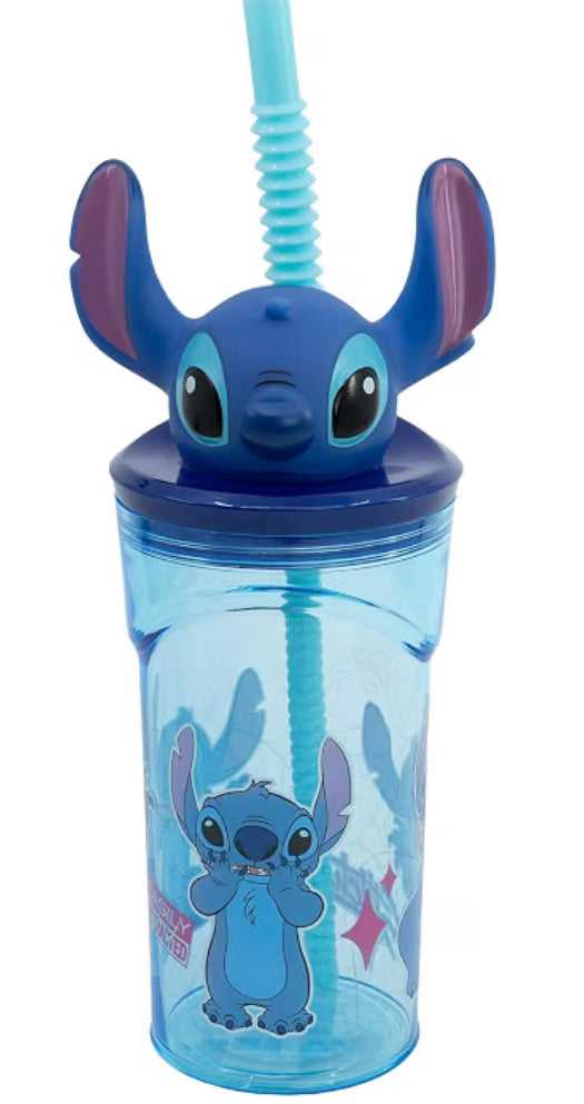 Reusable BPA-Free Kids’ Plastic Cup 430 ML with 3D Figure ON LID | Stitch Flowers