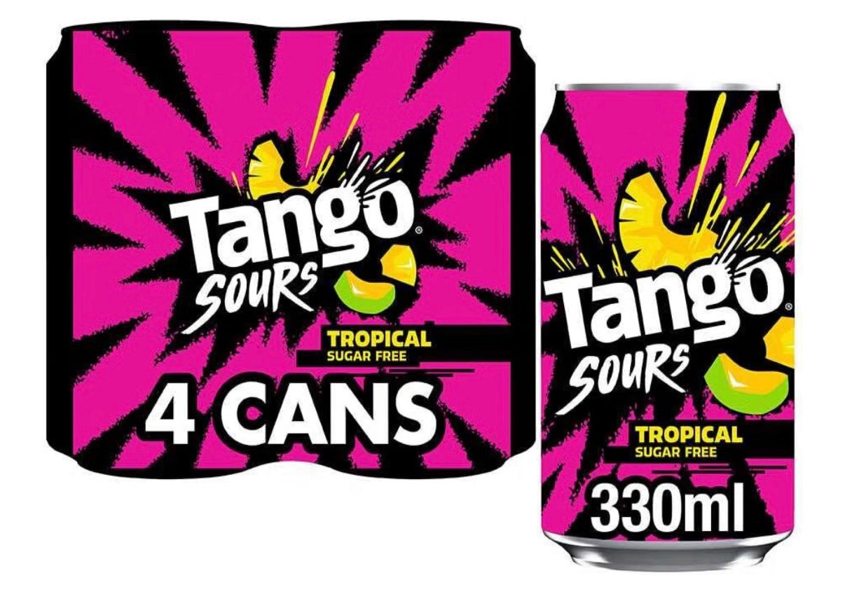 Tango Sours Tropical Sugar Free 330ml Can (Pack of 4)