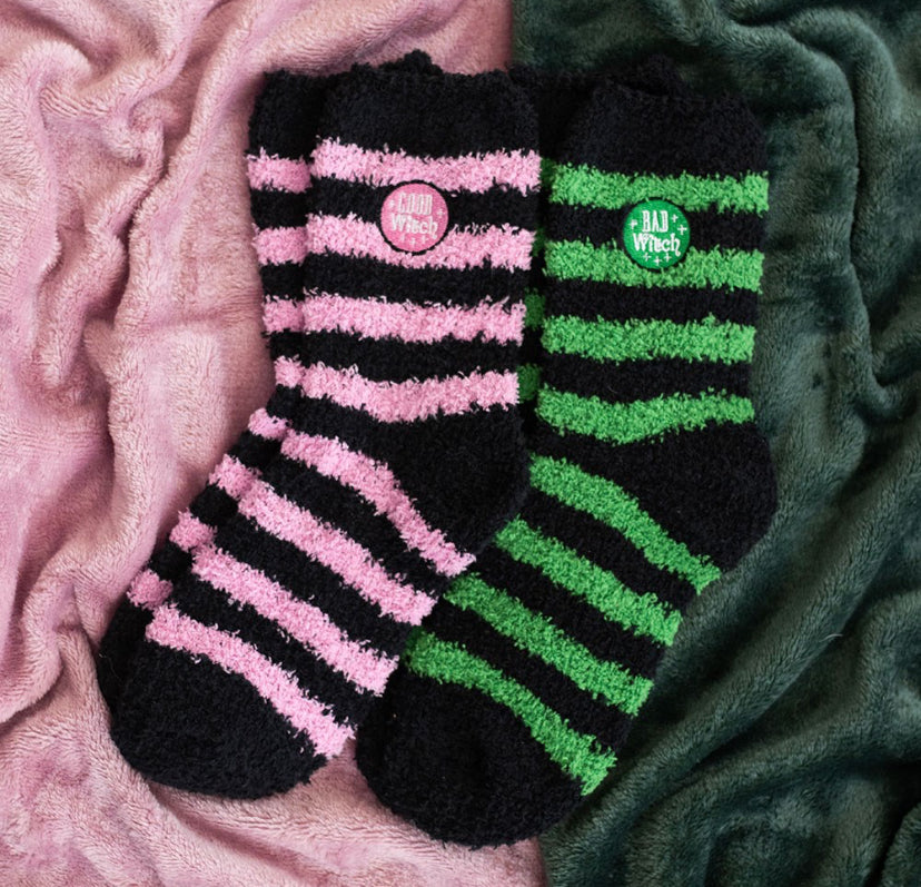 SET OF 2 GOOD WITCH AND BAD WITCH FLUFFY SOCKS