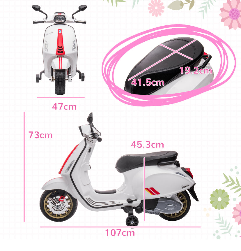 Vespa Licensed 12V Ride on Motorcycle w/ Music, Headlight, FM Radio