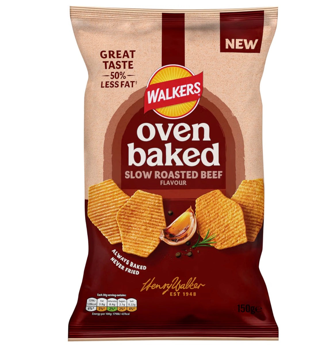 Walkers Oven Baked Crisps Roasted Beef Snacks 150g