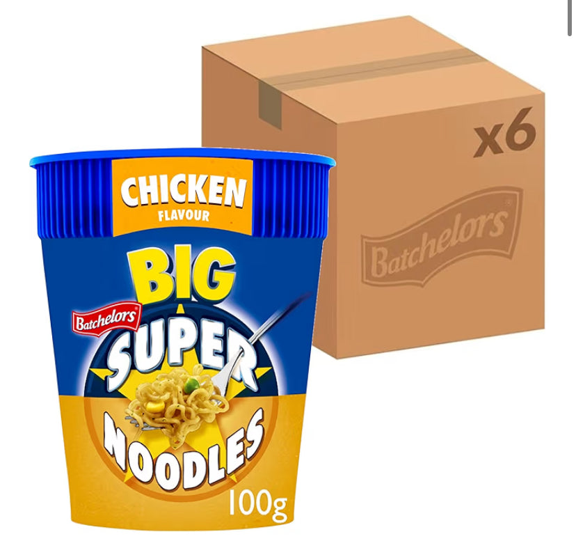 Batchelors Big Super Noodles Chicken Flavour Instant Snack Pot, 100 g (Pack of 6)