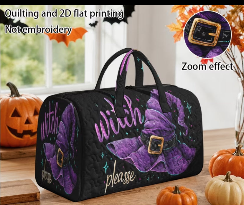 Halloween Purple Witch Hat Halloween Pattern Quilted Tote