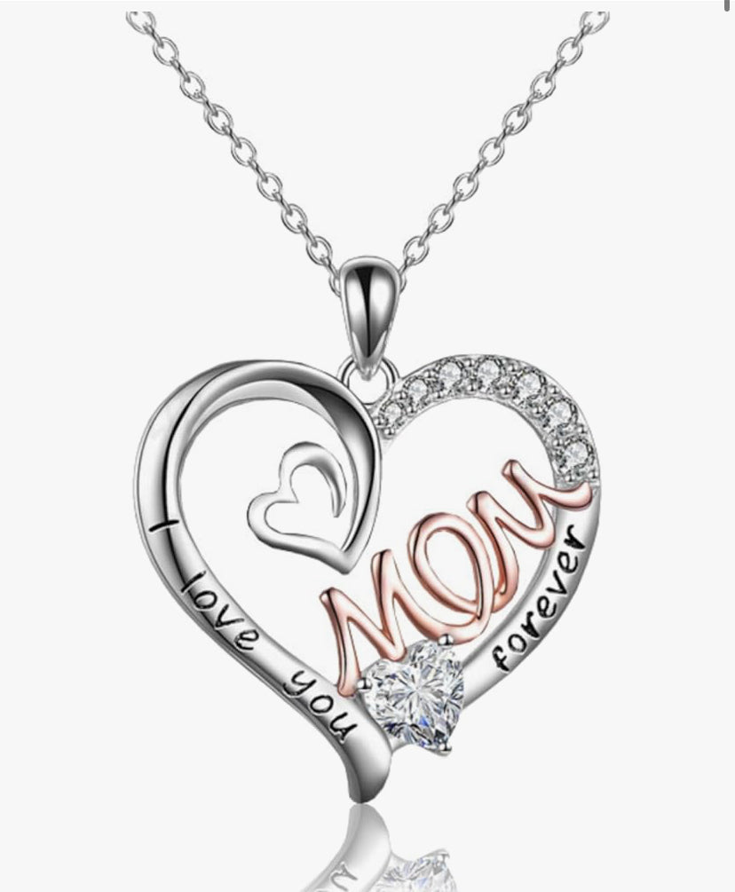 Mum Necklace, Silver Chain Love Heart Necklaces with Cubic Zirconia, Mothers Day Gifts from Daughter Best Mothers Day Presents for Your Mum, Granddaughter