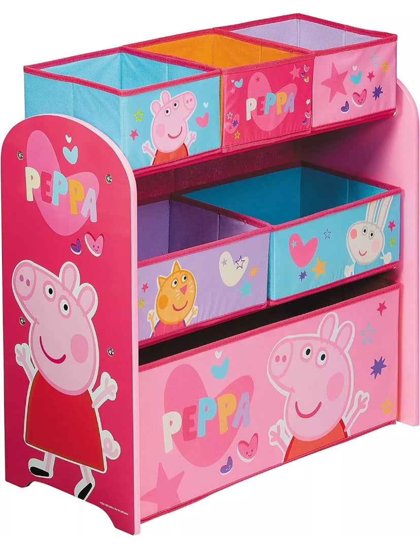Peppa pig Wooden Toy Organiser with 6 Storage Bins