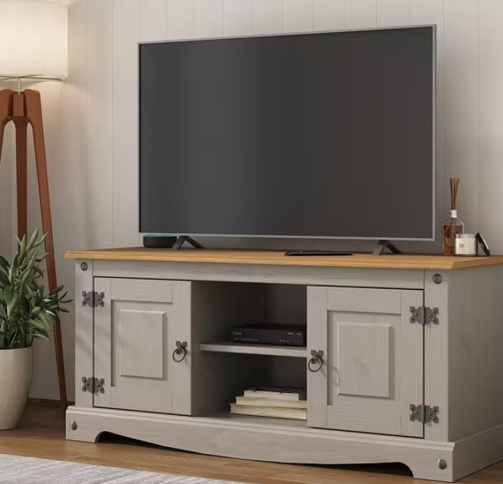 Corona Grey Wax 2 Door Media Unit 1 Shelf TV Cabinet Solid Mexican Pine