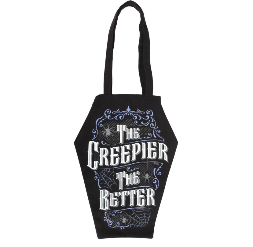 THE CREEPIER THE BETTER COFFIN SHAPED TOTE BAG